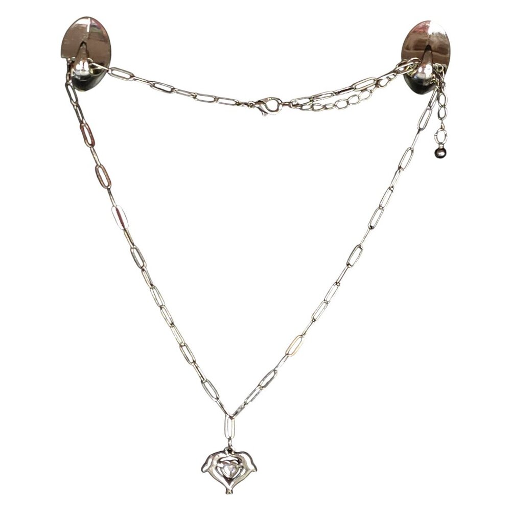 Art Class Silver-Tone Necklace Dolphin Heart Pendant Heart Rhinestone New NWOT